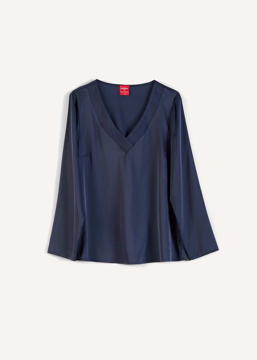 Beatrice satin V-neck blouse NERO BLACKBIANCO WHITEBLU Woman , image number 5