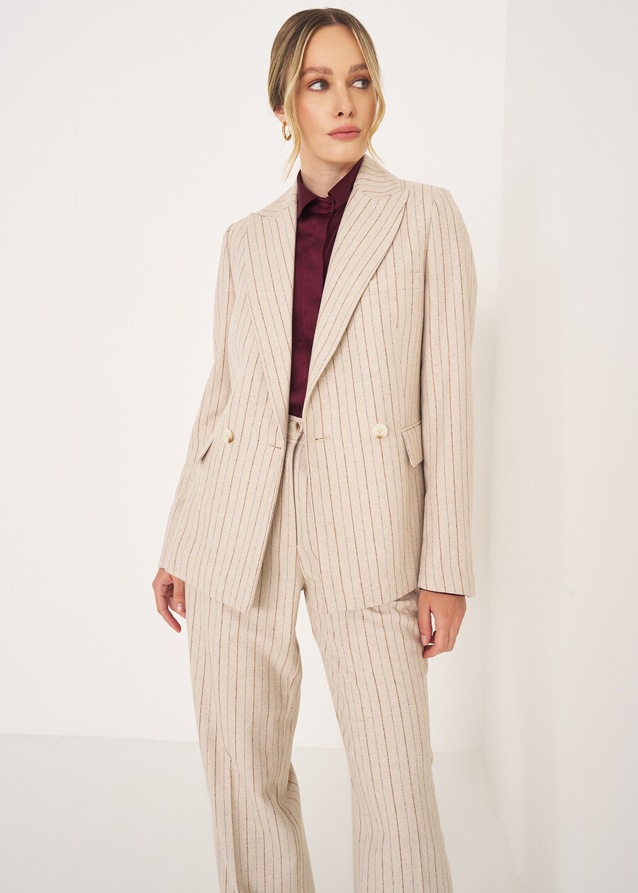 Pinstripe Double-Breasted Suit BEIGE ECRU Woman , image number 5