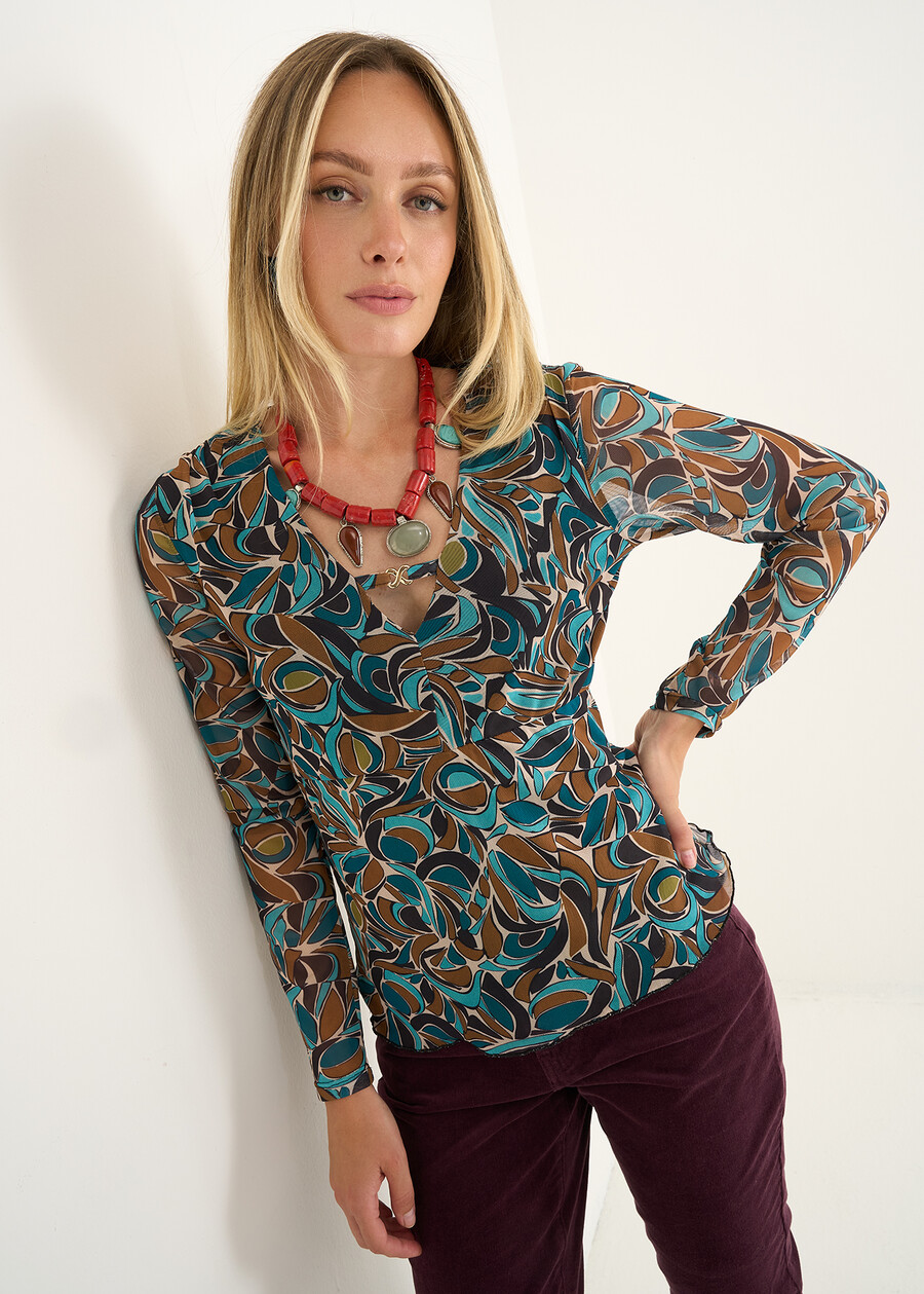 T-shirt Stella stampata scollo a V MARRONE Donna , immagine n. 1