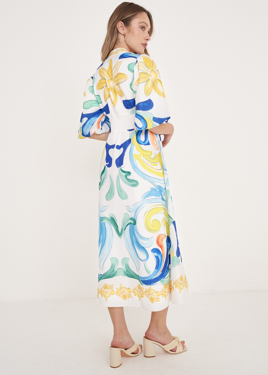 Angelina Mediterranean Print Dress BIANCO WHITE Woman , image number 4