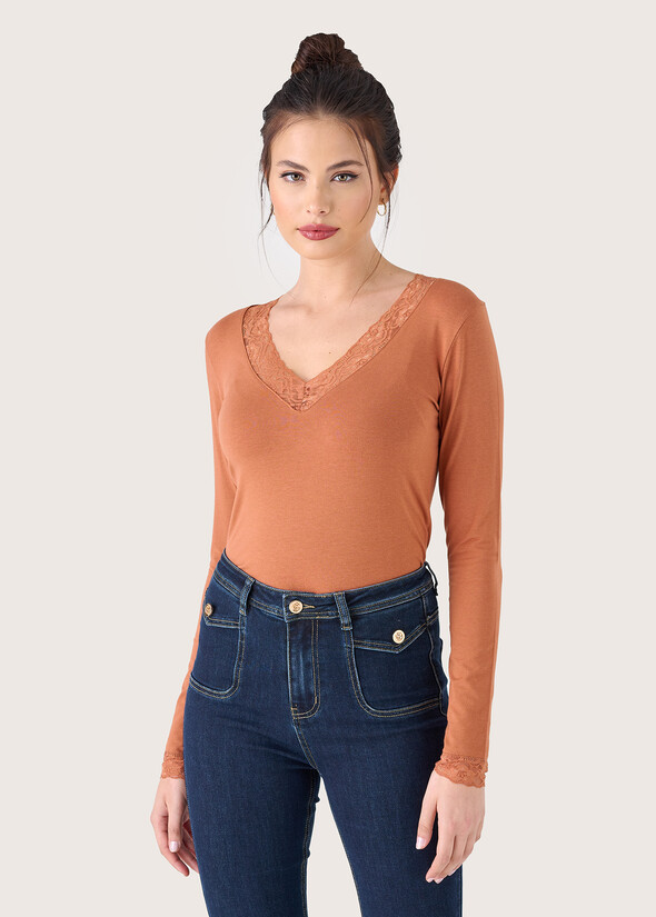 Maglia Sery in cotone modal BLUE COLONIALMARRONE SUGHERO Donna null