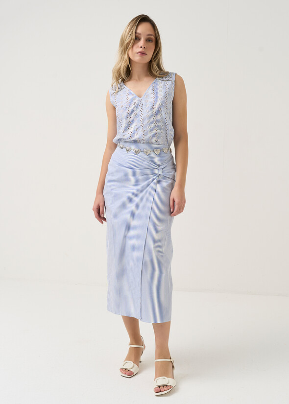 Gonna pareo Gio a righe in cotone BIANCO WHITE Donna null