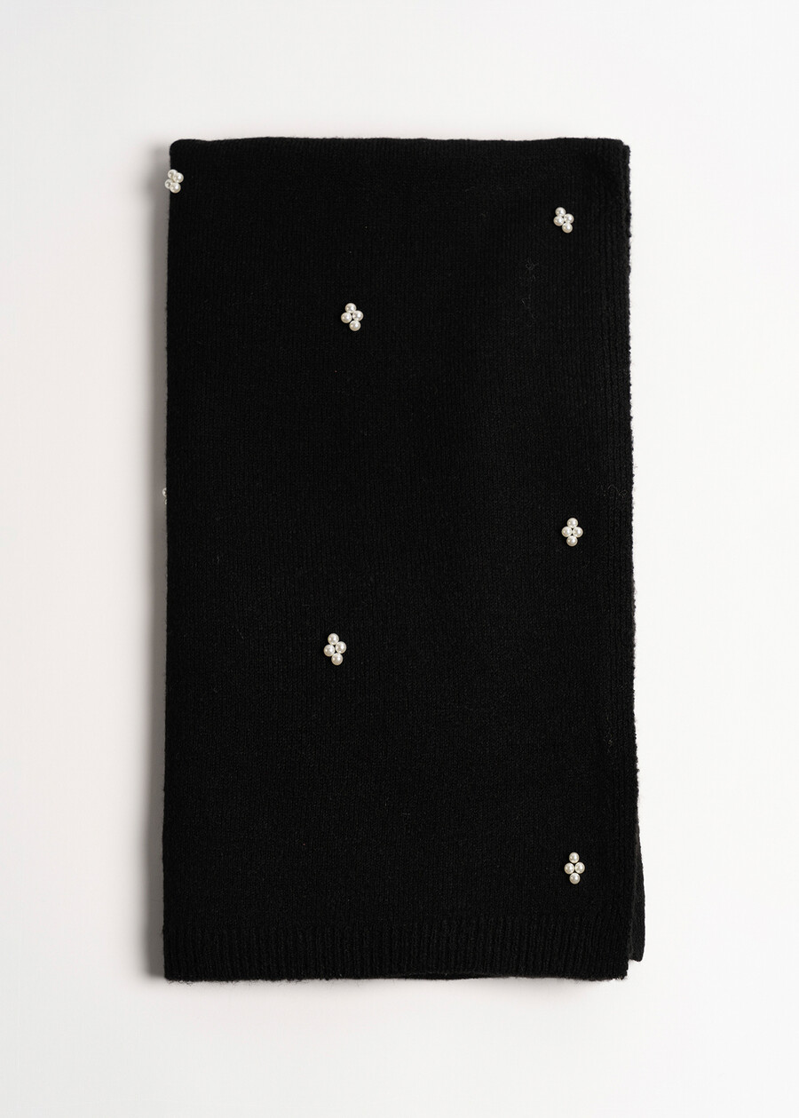 Sarym scarf with micro pearls NERO BLACKBEIGE LATTE Woman , image number 3