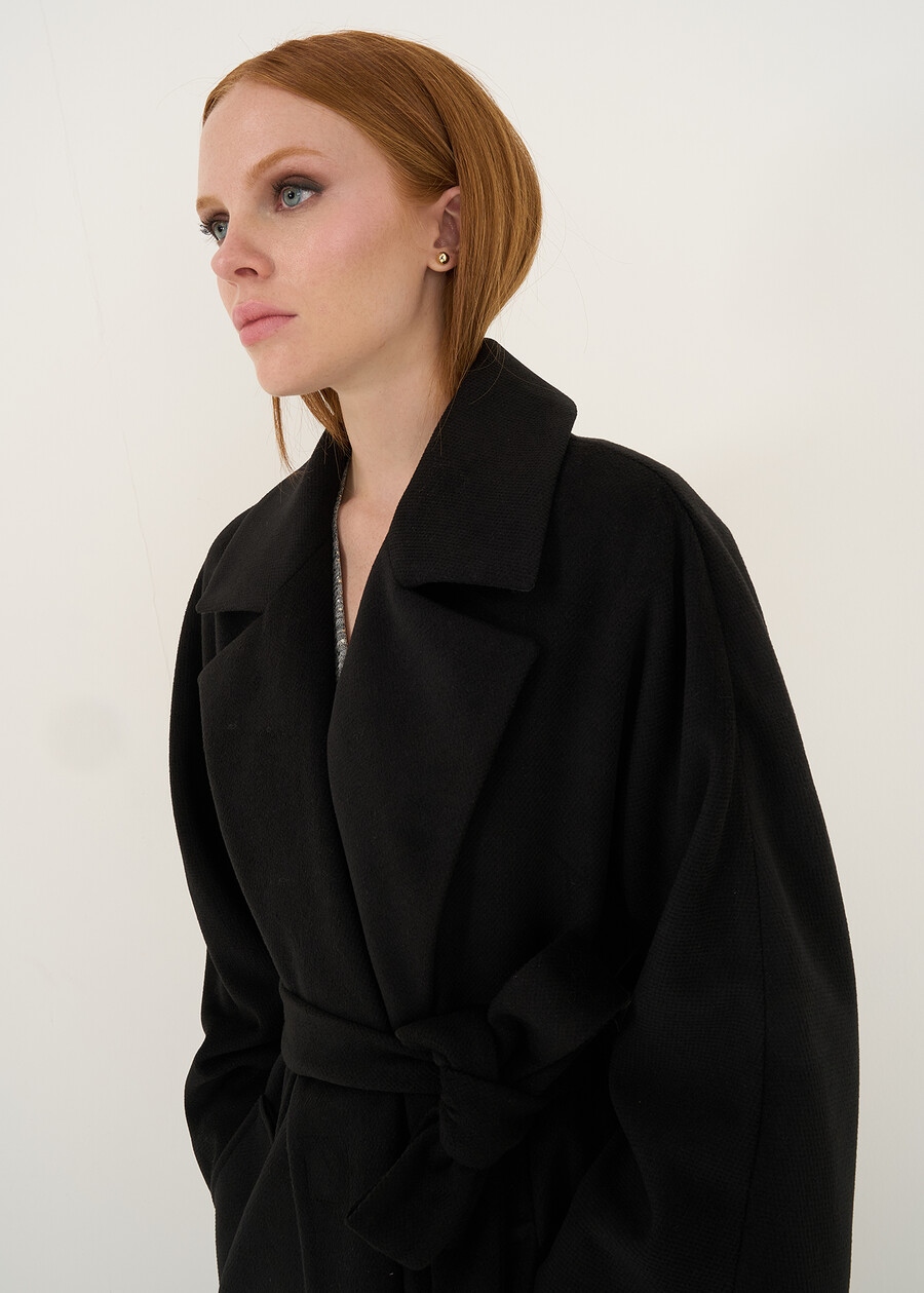 Cloud diagonal cloth wrap coat NERO Woman , image number 3