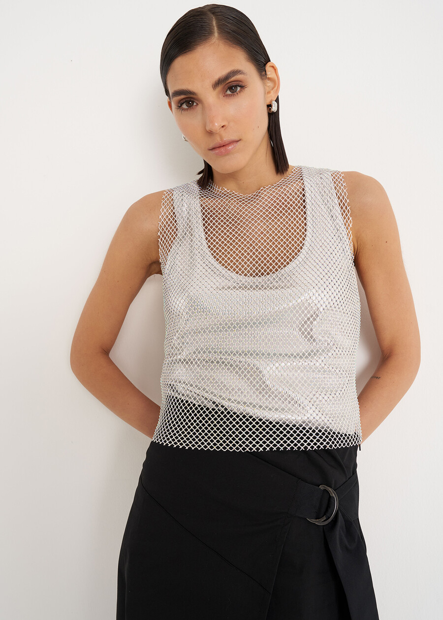 Top Tania in tessuto mesh ROSA NUDONERO BLACK Donna , immagine n. 1