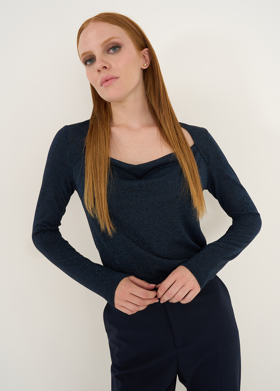 Sheila lurex jersey long-sleeve top BLU Woman , image number 1
