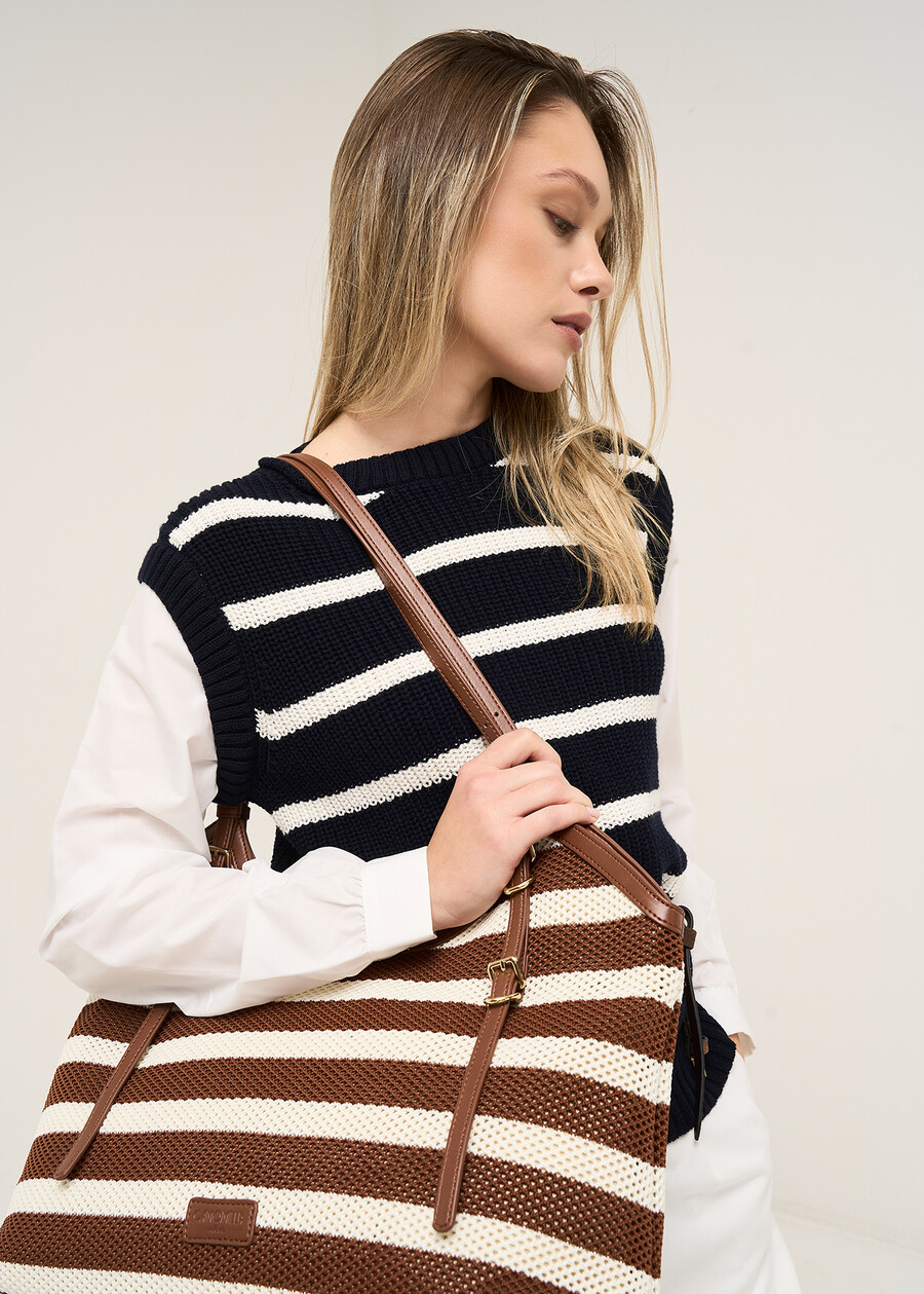 Beagle striped mesh shopping bag MARRONEBLU BLUE Woman , image number 1