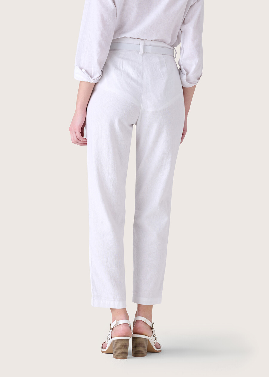 Pantalone Pompei in lino e cotone BIANCO WHITEBLUE OLTREMARE  Donna , immagine n. 4