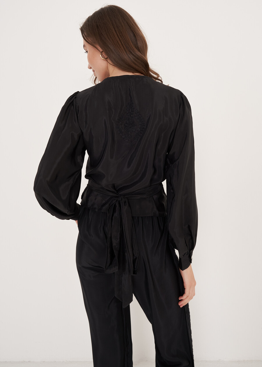 Blusa Baia Wrap Con Ricamo BLU OTTANIONERO BLACK Donna , immagine n. 3