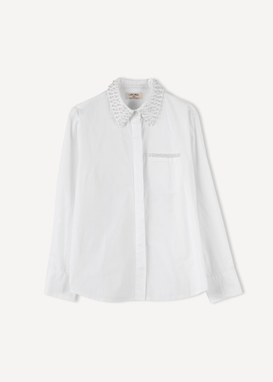 Camicia Caya cotone e perle BIANCO WHITE Donna , immagine n. 6