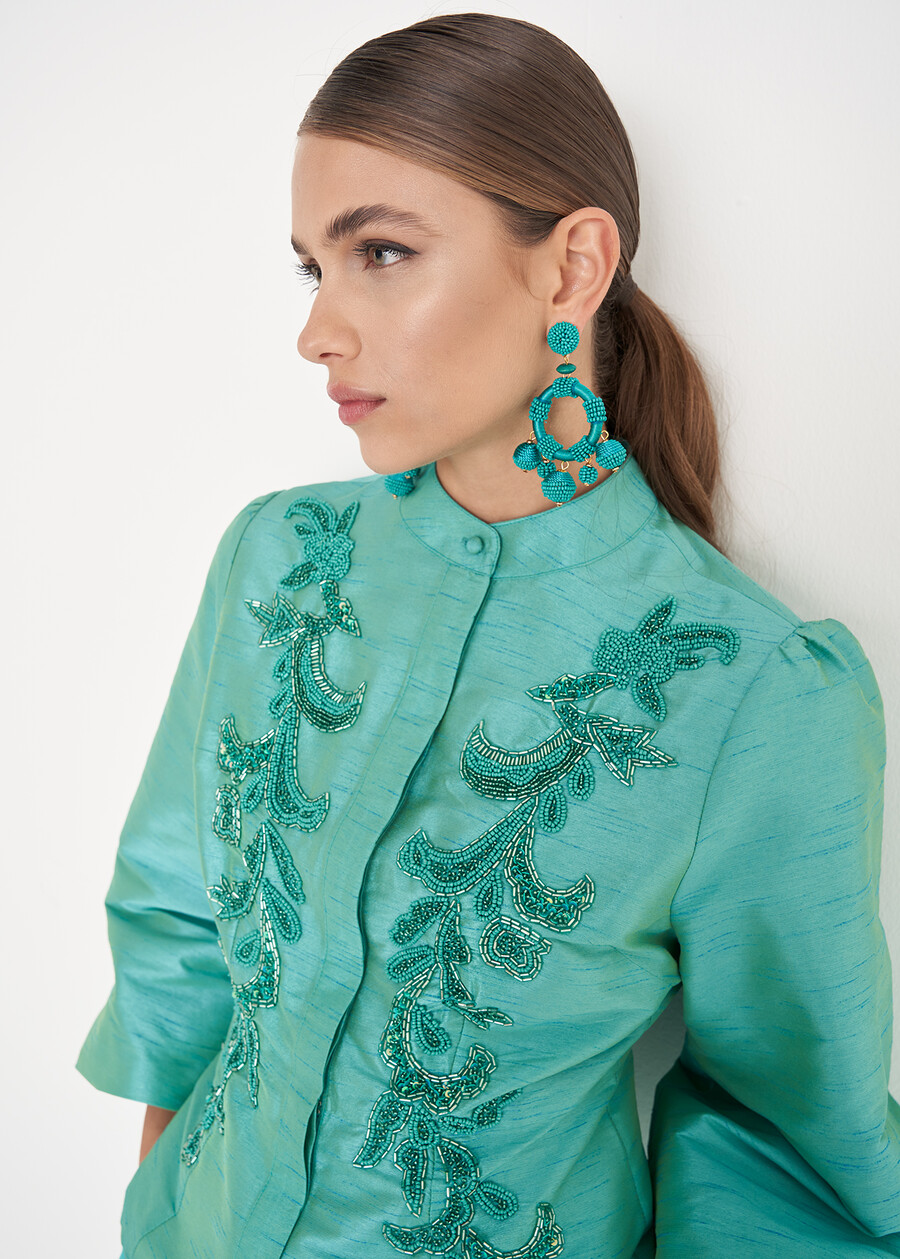 Clouds poly shantung shirt BLUE TURCHESE Woman , image number 2