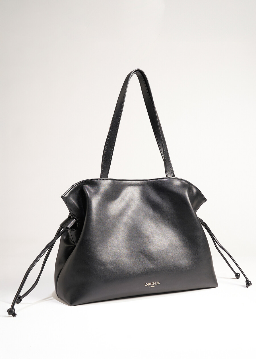 Bethel faux leather shopping bag NERO BLACKMARRONE FANGO Woman , image number 2