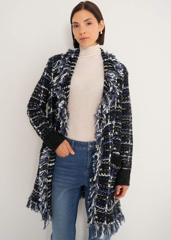 Cardigan Cardi in tweed effetto chenille NERO BLACK Donna null
