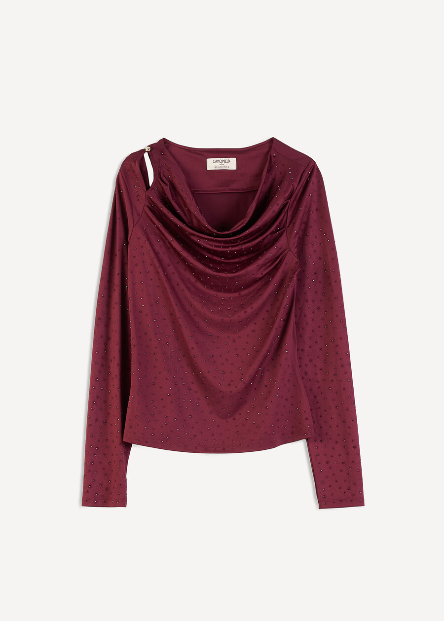 T-shirt Suemy con cappuccio e strass ROSSO BORDEAUXBLU Donna , immagine n. 5