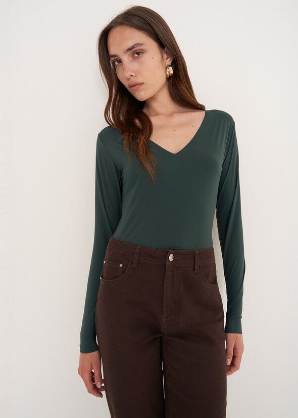 T-shirt Sara con scollo a V VERDE FORESTA Donna null