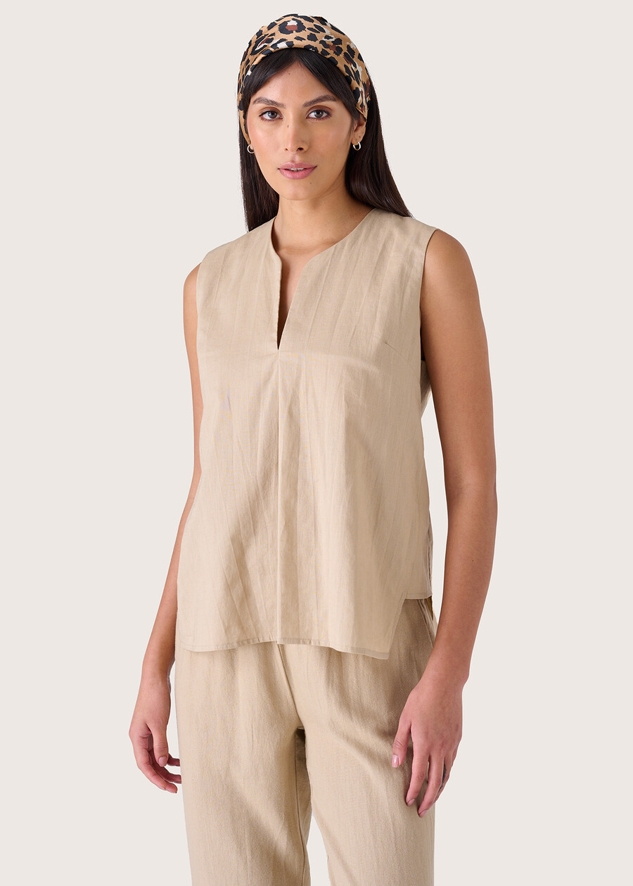 Top Tamar in lino e cotone BEIGE SAFARIBLUE OLTREMARE  Donna , immagine n. 1