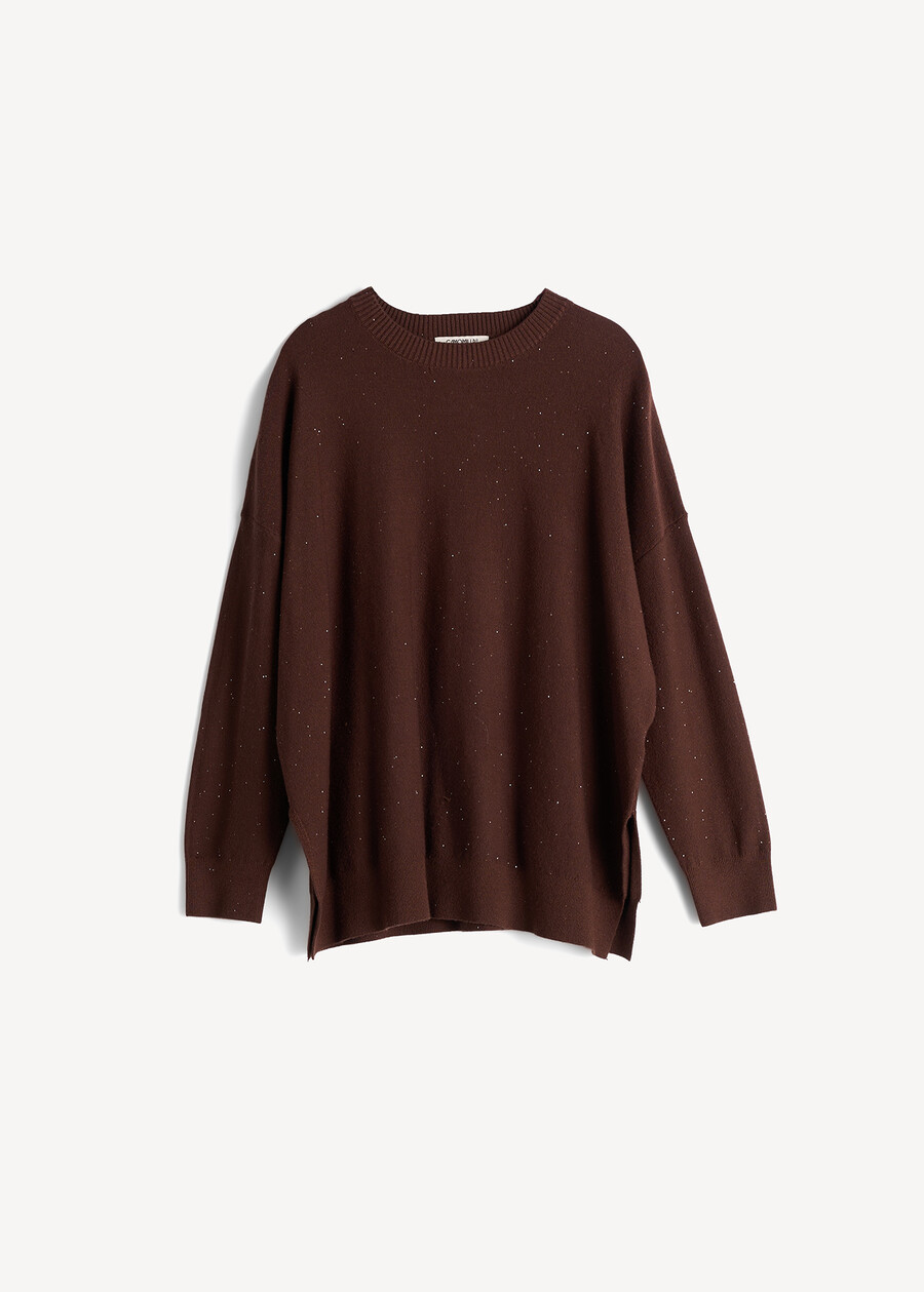 Milena knit top with micro-sequins MARRONE Woman , image number 5