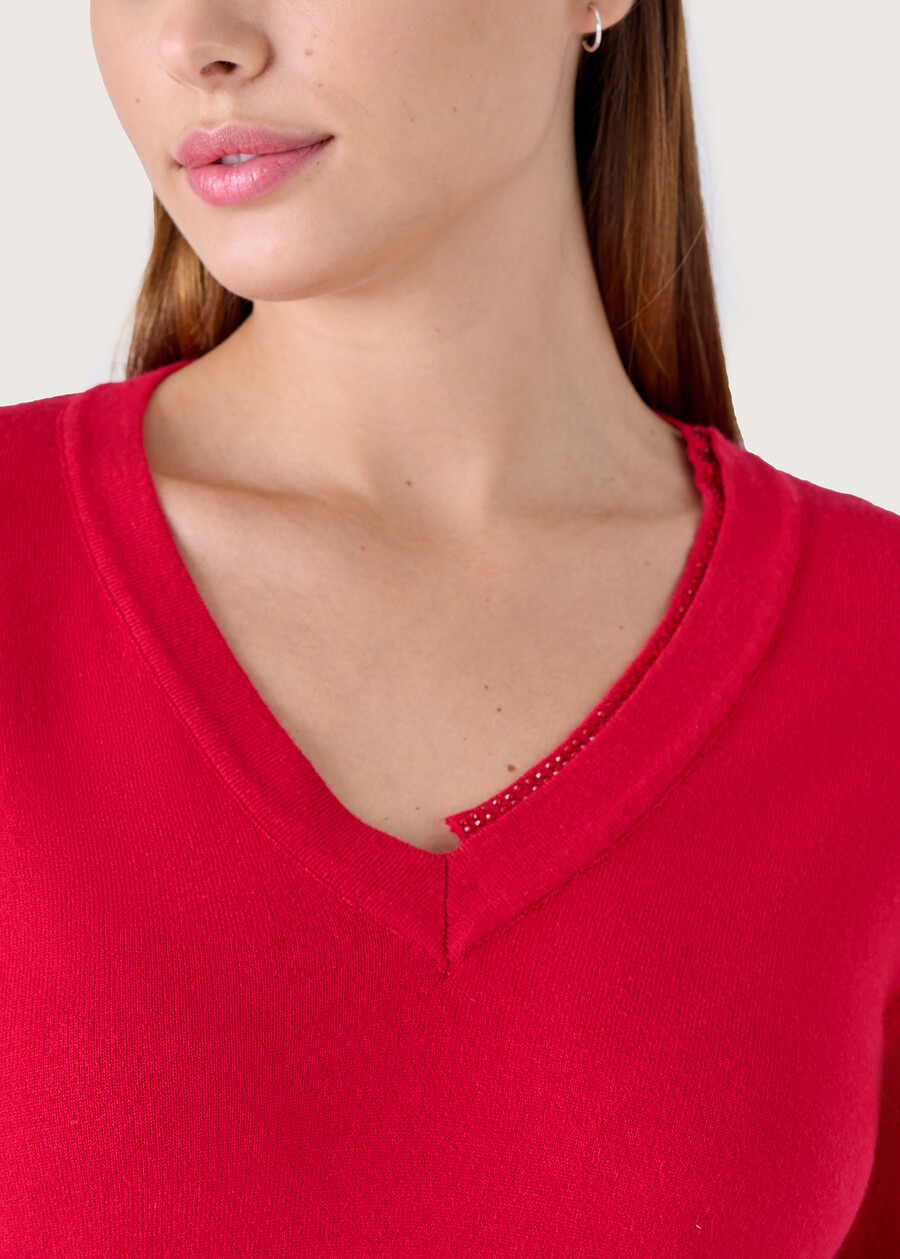 Marty jersey with strass neckline ROSSO PAPAVERO Woman , image number 2