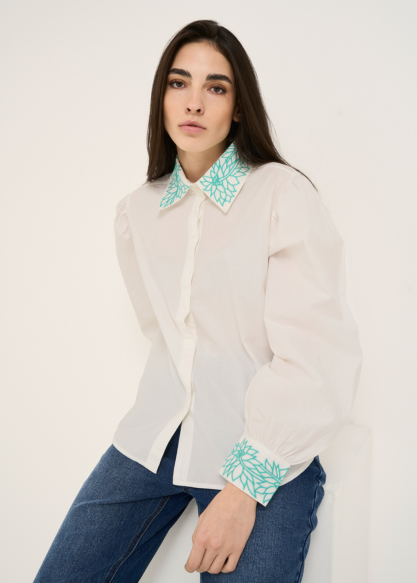 Ivicoer Camicia a maniche corte a sbuffo da donna con occhielli top