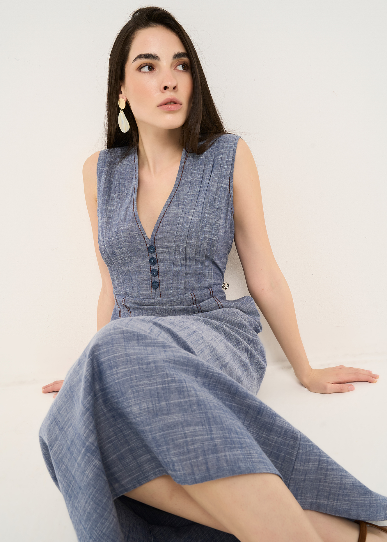 カットソー(半袖+袖なし) BED&amp;BREAKFAST  LINEN CHAMBRAY LONGSKIRT Artemis cotton chambray dress 113369 - Woman - Camomilla Italia®